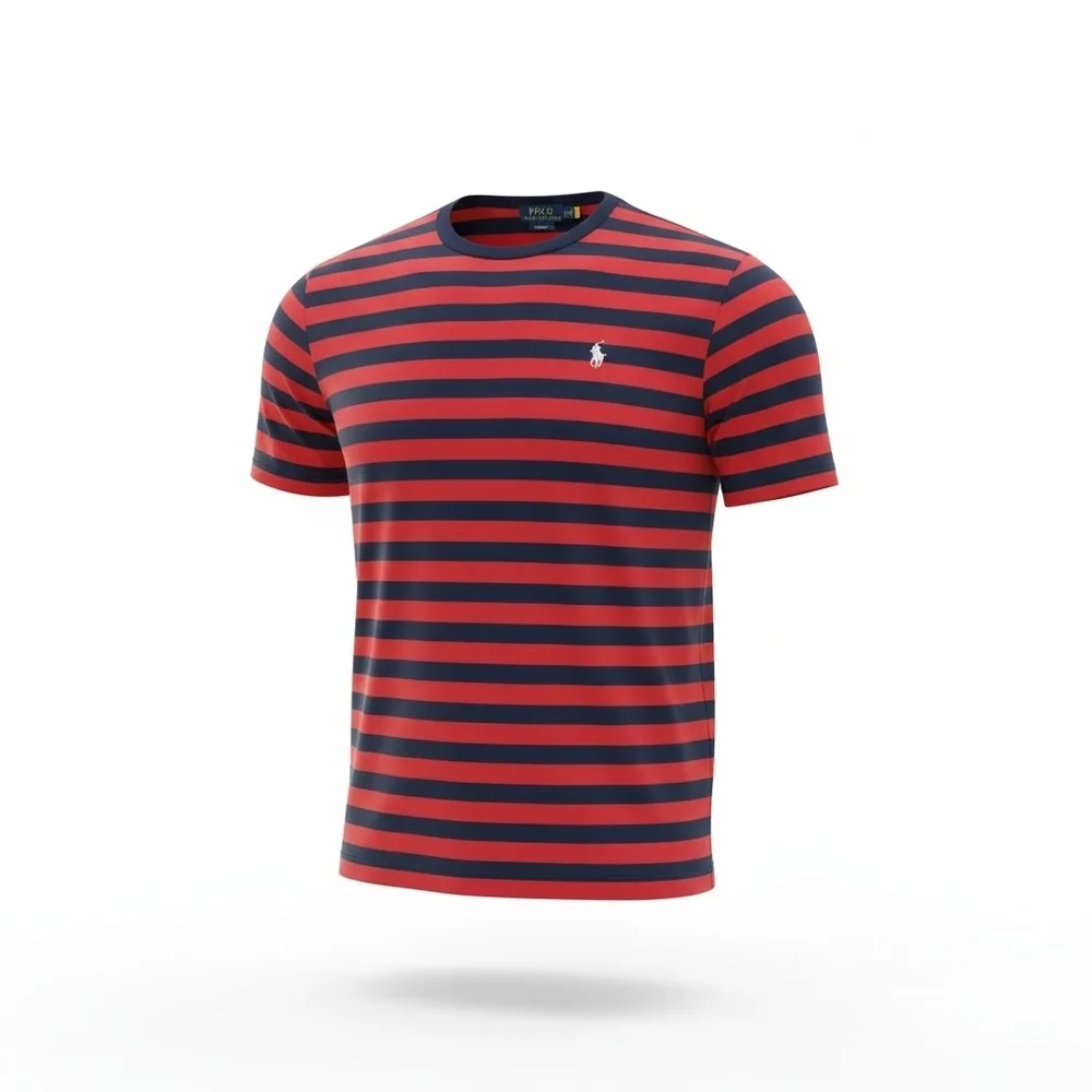 Polo by Ralph Lauren Red & Navy Striped Crewneck Tee